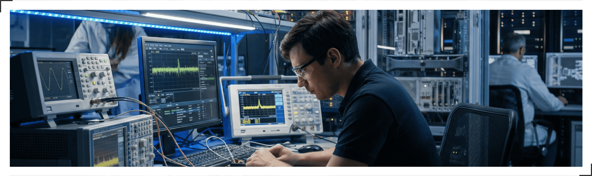 A professional systems engineer with RF equipment and network infrastructure.